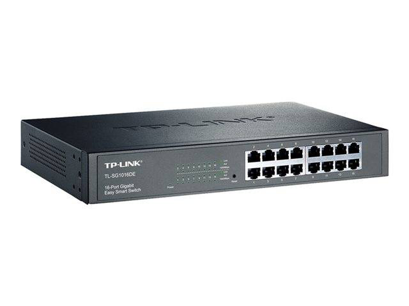Tp-link tl-sg1016de 16-port gigabit easy smart switch vlan qos rackmount steel case-null