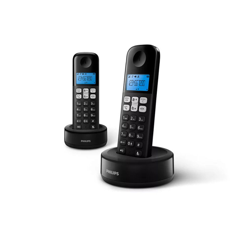 Philips d1612b/grs black (greek menu) double wireless phone open listening illuminated display and 50 memory, , medium image number null