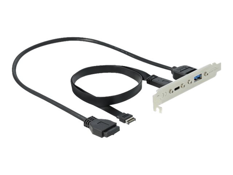 Delock slot bracket / USB panel / 19 pin USB 3.0 header, 20 pin USB 3.1 header to USB type a, 24 pin USB-c (f) / 5 / 20 v / 50 cm / black-null