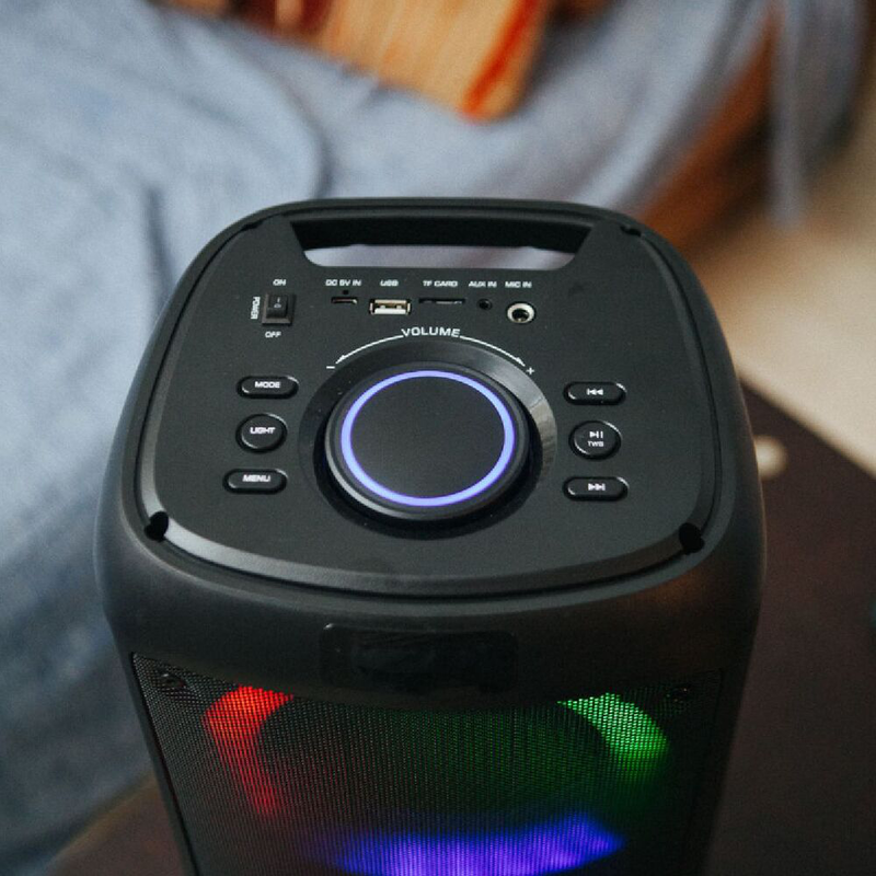 "osio obt-8035 portable bluetooth speaker with USB, led, aux, tf, rc, fm, tws, input for wired mic, wireless microphone and remote control &ndash; 80w"-null