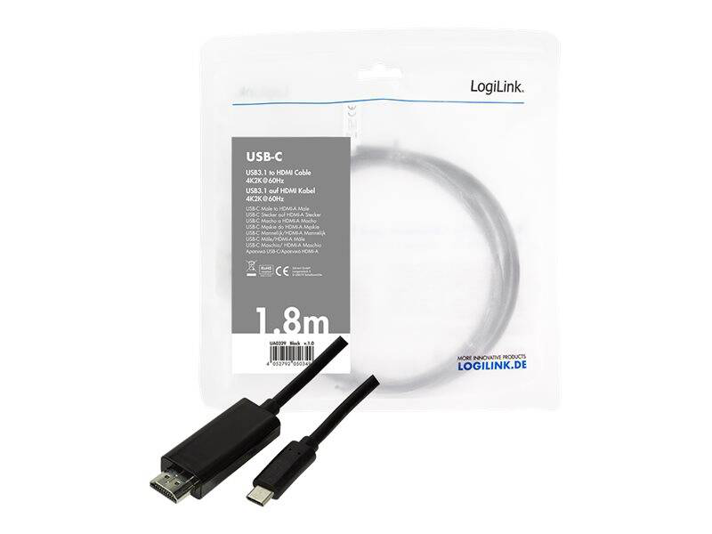 Logilink / adapter cable / 24 pin USB-c male to HDMI male / 1.8 m / shielded / 4k support, , medium-null