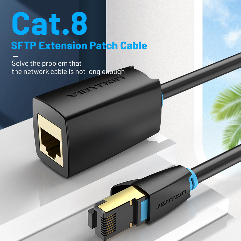 Vention network cable cat8 sftp m-f extension 10.0m black ikhbl, , medium-null