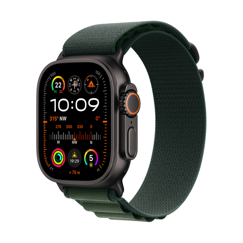 Apple watch ultra 2 GPS + cellular 49mm black titanium case with dark green polyester loop - m-null
