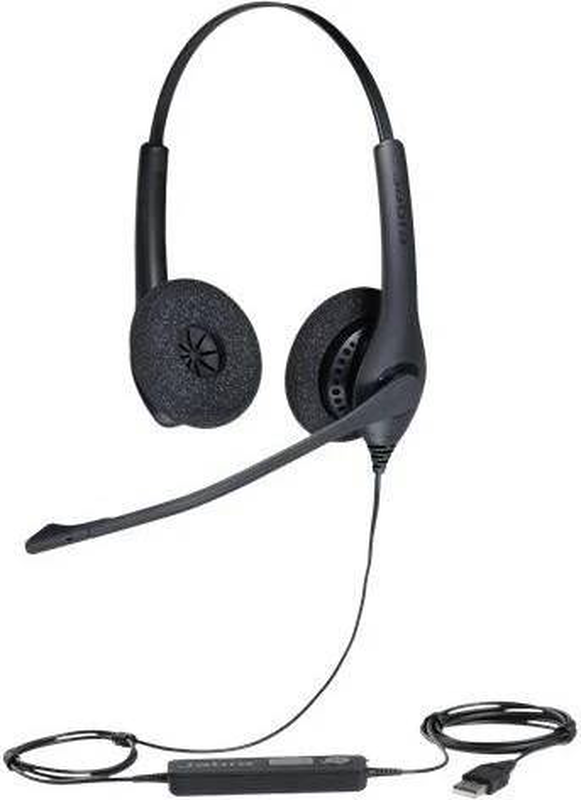 Jabra biz 1500 duo USB stereo headset noise cancelling mic HD voice peakstop in-line controls black 1559-0159-null