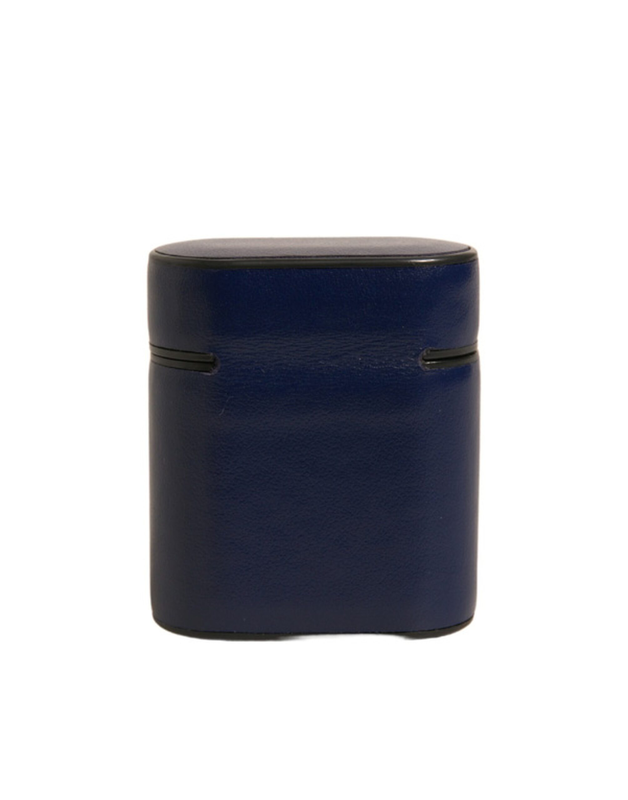 Blue leather logo print flip holder AirPods case-null