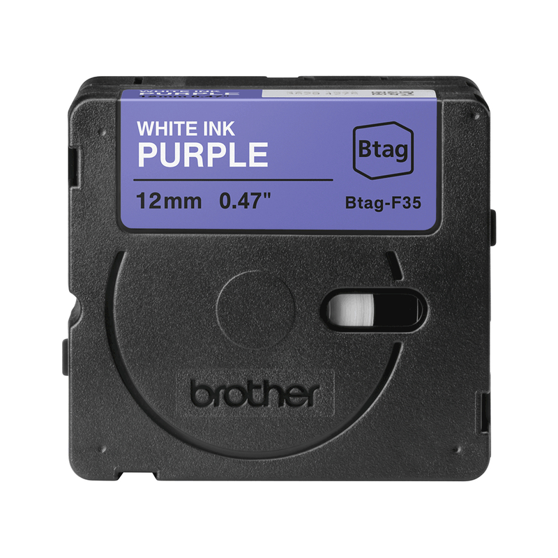 Brother p-touch btag btagf35 label tape 12mm x 4m &ndash; white on purple, , medium-null