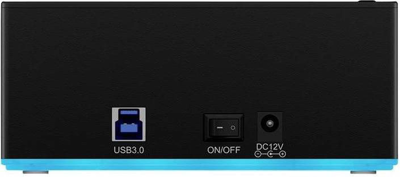 Icy box ib-127cl-u3 dual bay USB-c and USB-a docking clone station for 2.5 3.5 inch sata HDD SSD with rgb, , medium-null