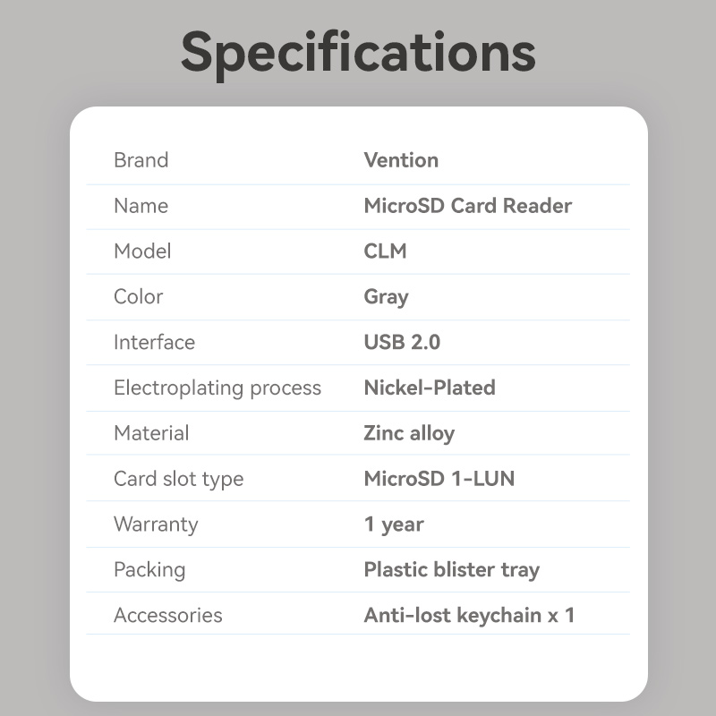 Vention clmh0 metal USB-c card reader for micro sd cards, , medium-null