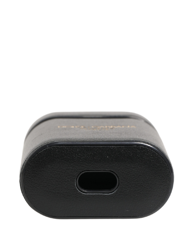 Black calf leather logo print flip holder AirPods case-null
