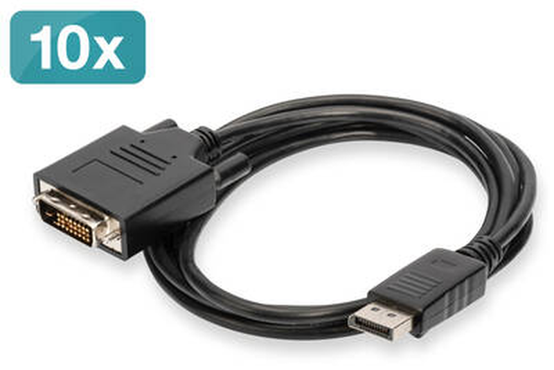 Assmann - adapter cable - displayport (m) to dvi-d (m) - 2 m - 1080p support - black (pack of 10)-null