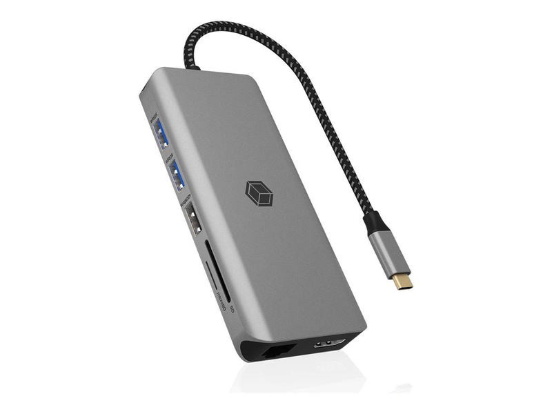 Icy box ib-dk4061-cpd 12-in-1 USB-c docking station dual HDMI 8k 100w pd gigabit ethernet card reader anthracite-null