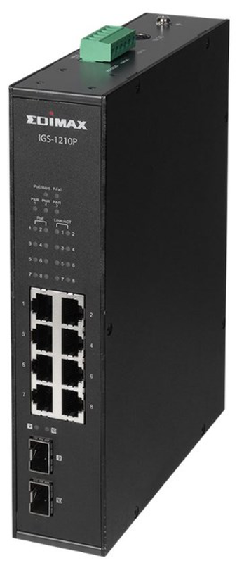 Edimax igs-1210p industrial gigabit poe+ switch | 8GB poe+ + 2 sfp | 240w | external power adapter | network equipment, , medium-null