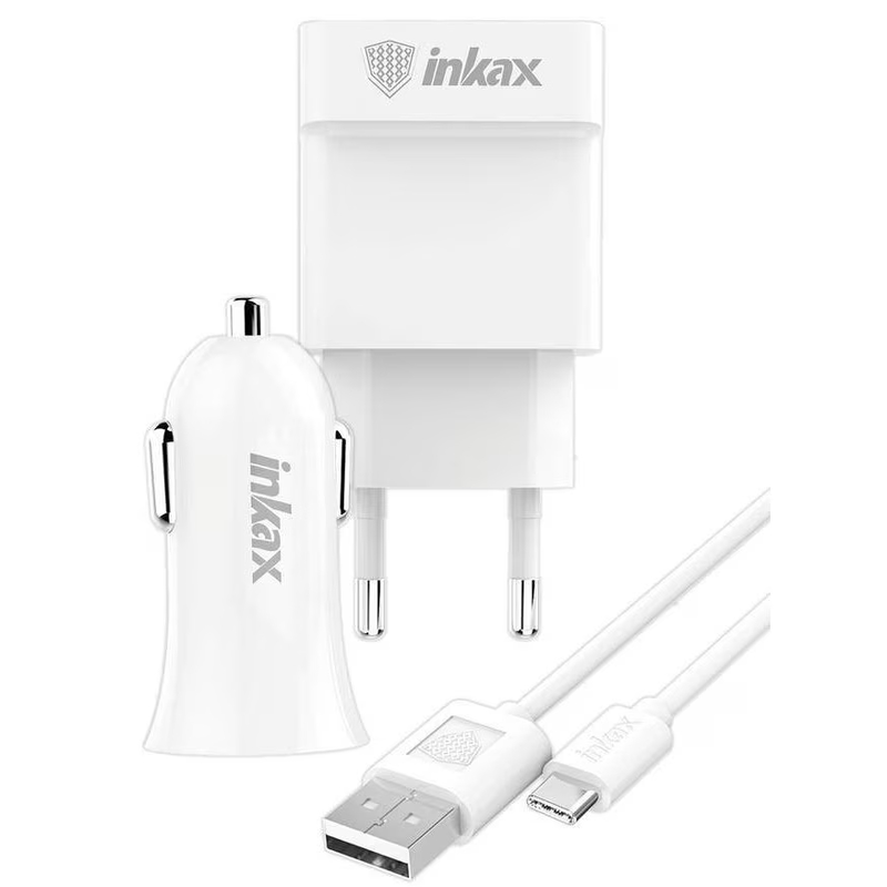 Inkax cd-43 | 1xUSB 1a 2in1 charging head + USB Type-C 1m cable - white-null