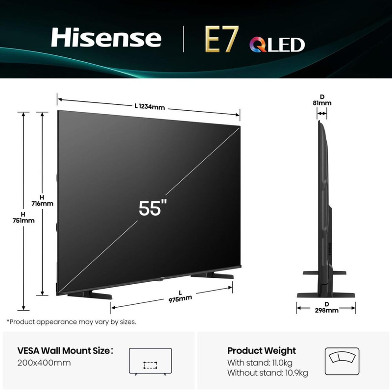 Hisense smart TV 55" 4k QLED e7q-null