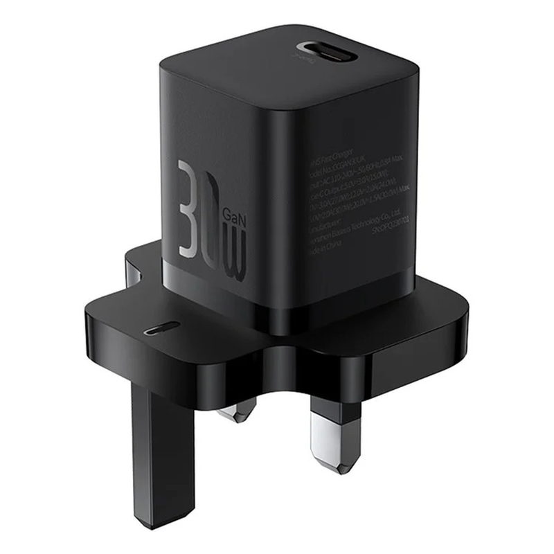 Baseus charger wall 30w USB-c uk mini gan5 black, , medium-null