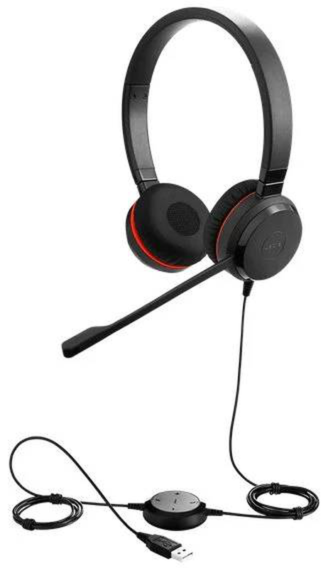 Jabra evolve 20 ms stereo 4999-823-309 wired USB-a on-ear office headset noise-cancelling mic busylight teams black-null