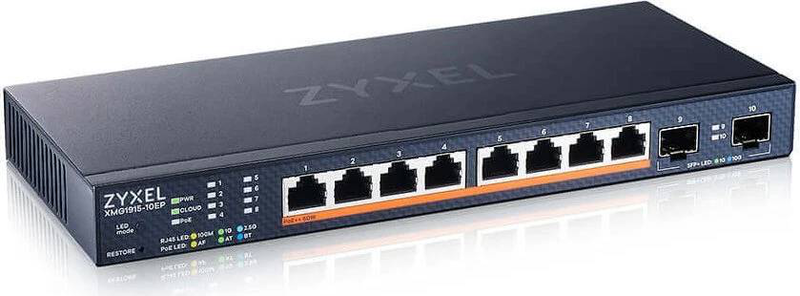 Zyxel xmg1915-10ep smart managed switch 8-port 2.5G multi-gigabit poe++ 130w with 2x 10g sfp+ uplink fanless, , medium-null