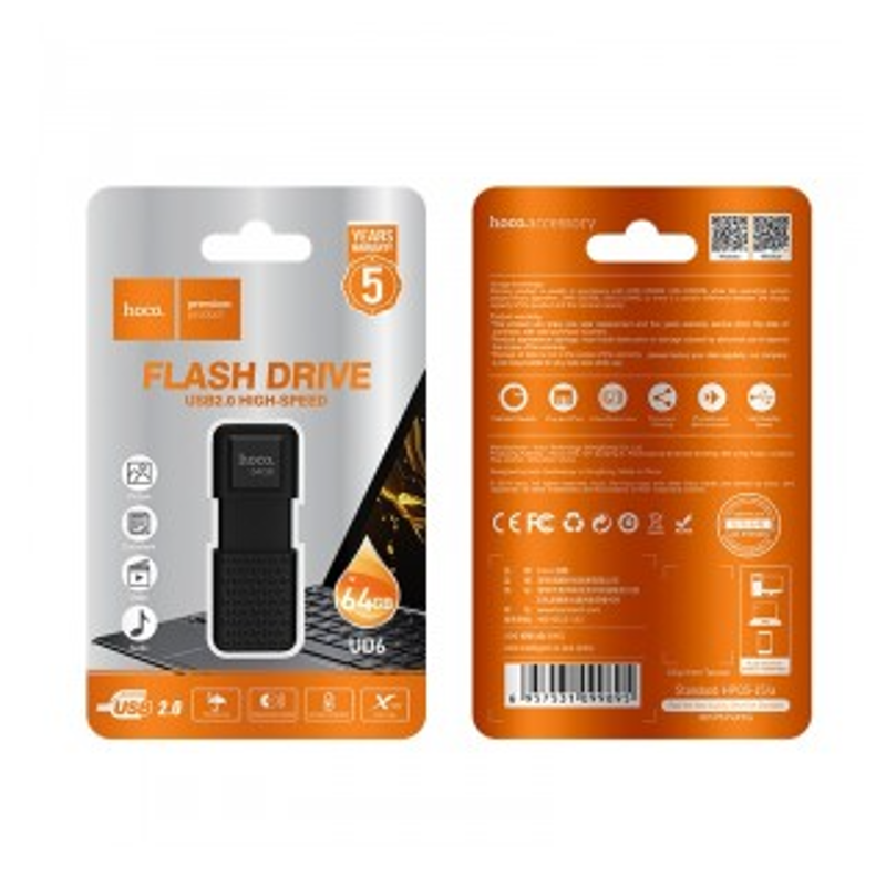 Flash drive hoco ud6 intelligent 64GB USB 2.0 stick black, , medium-null