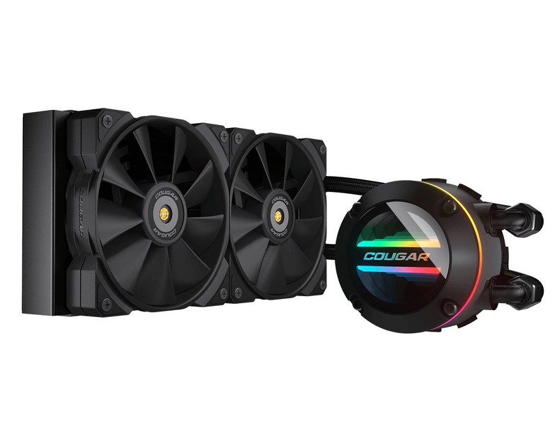 Cougar poseidon gt 240 argb liquid CPU cooler 240mm aio dual 120mm mhp fans copper base infinity mirror black-null