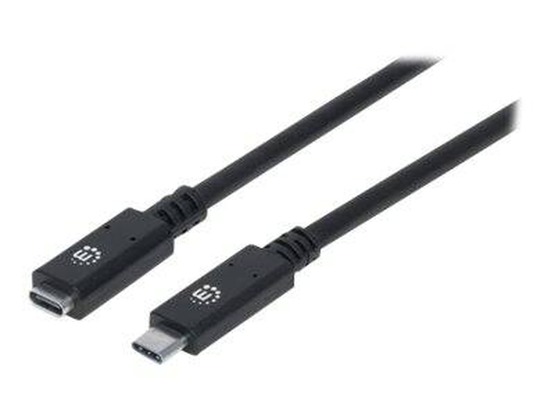 Manhattan USB-c to USB-c extension cable, 50cm, male to female, 10GBps (USB 3.2 Gen2 aka USB 3.1), 5a (super fast charging), superspeed+ USB, black,-null