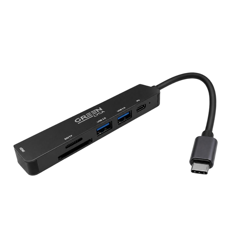 Green lyca hub 6 &sigma;&epsilon; 1 Type-C &mu;&epsilon; HDMI, USB &kappa;&alpha;&iota; &alpha;&nu;&alpha;&gamma;&nu;ώ&sigma;&tau;&eta; &kappa;&alpha;&rho;&tau;ώ&nu; g-1300, , medium-null