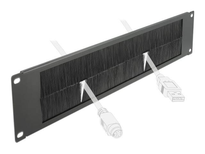 Delock cable management brush strip - rack cable management panel with brush - black - 2u - 19"-null