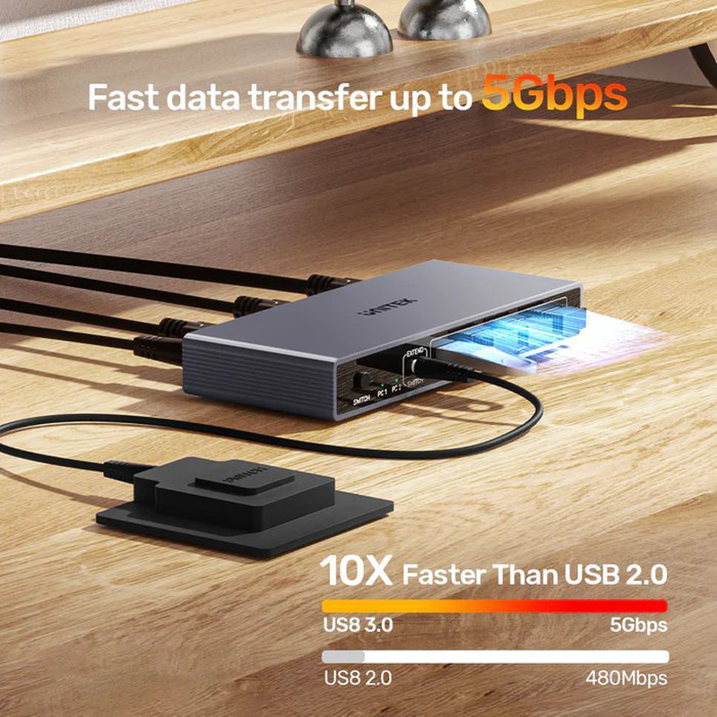 Unitek kvm displayport switch 2-1 8k60hz with 4-port USB 3.0 v1310a, , medium-null