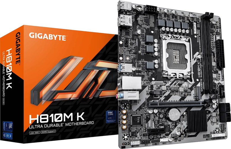 Gigabyte h810m k micro-atx motherboard lga 1851 intel h810 ddr5 pcie 4.0 x16 m.2 HDMI displayport gbe black-null