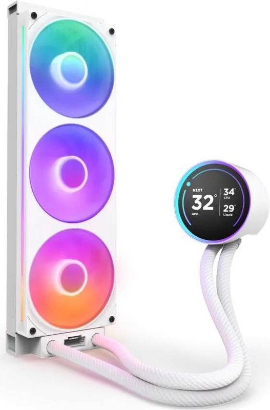 Nzxt kraken elite 360 rgb aio liquid CPU cooler 360mm 3x120mm fans 2.72in 640x640 lcd intel AMD white-null