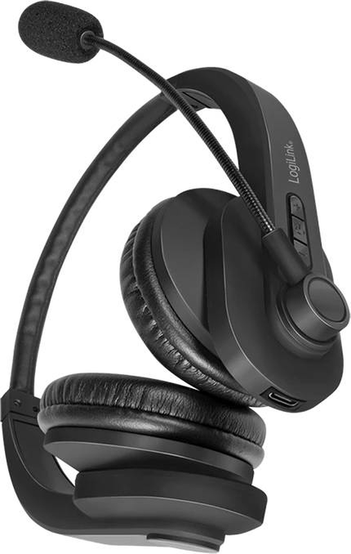 Logilink bt0060 wireless stereo headset black bluetooth 5.0 foldable boom mic volume control 18h talk time-null