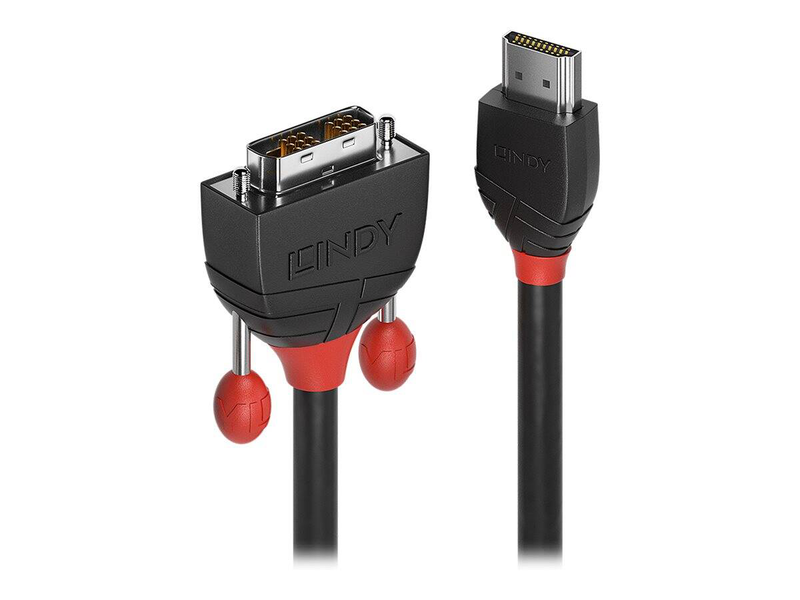 Lindy black line - video cable - single link - HDMI (m) to dvi-d (m) - 3 m - shielded - grey - round-null