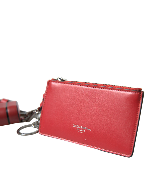 Red leather silver metal logo strap pouch AirPods case-null