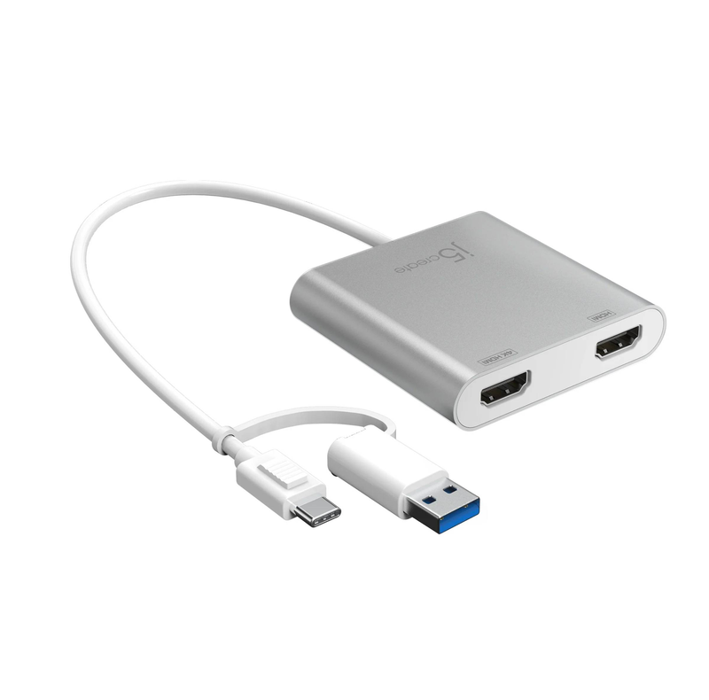 J5create jca365 USB-c to dual HDMI multi-monitor adapter 4k extend and mirror aluminum silver jca365-n-null