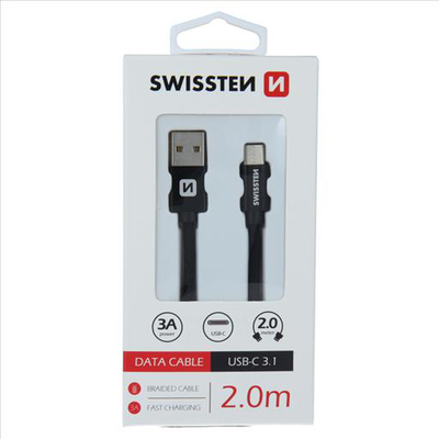Swissten braided USB Type-C 2m 3a blk