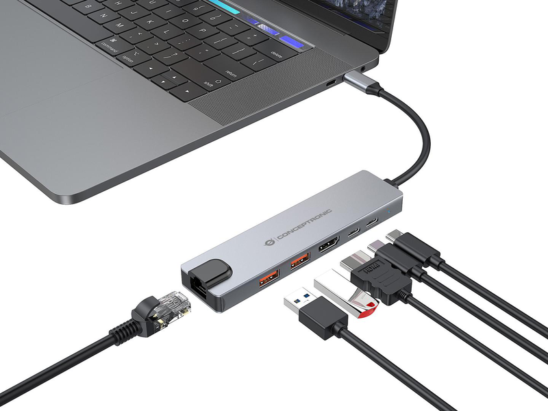 Conceptronic donn29g 6-in-1 USB 3.2 Gen 2 docking station, 4k60hz HDMI, USB-a 10GBps x 2, USB-c 10GBps, gbe lan, 140w USB pd 3.1, wired, USB 3.2 Gen 2 (3.1 Gen 2) Type-C, 140 w, 10,100,1000 mbit/s, ieee 802.3ab, grey, , medium-null