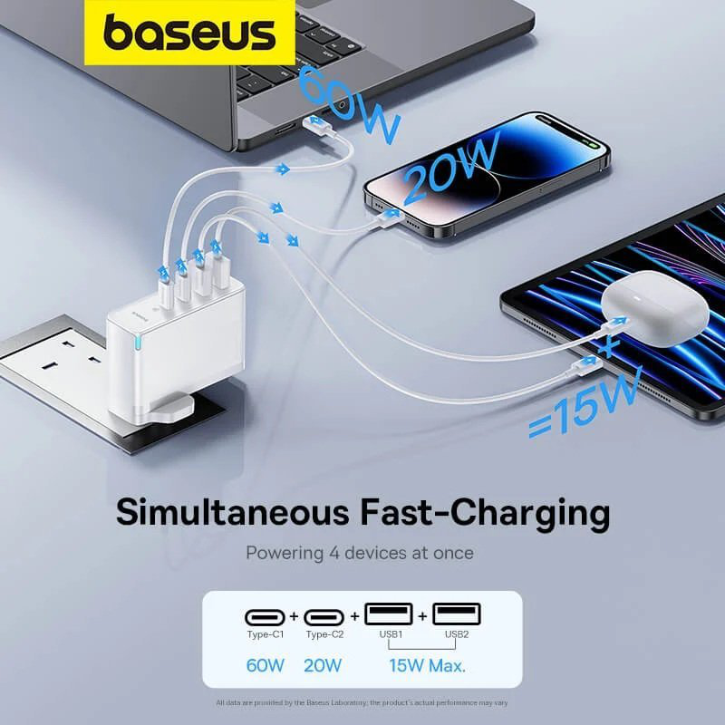 Baseus charger wall 100w 2xUSB-c 2xUSB-a uk+100w USB-c cable black, , medium-null