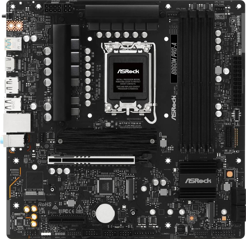 Asrock b860m pro-a micro-atx motherboard lga1851 b860 ddr5 pcie 5.0 3x m.2 2.5GBe black 90-mxbrr0-a0uayz-null