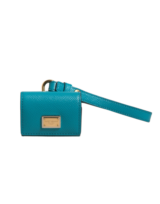 Green logo plaque leather gold metal strap AirPods case-null