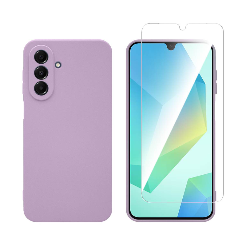 Samsung a17 silicone case & tempered glass purple-null