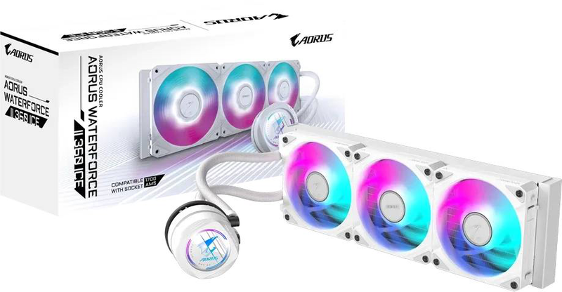 Gigabyte aorus waterforce II 360 ice argb liquid CPU cooler 360mm aio lcd display triple 120mm fans white-null
