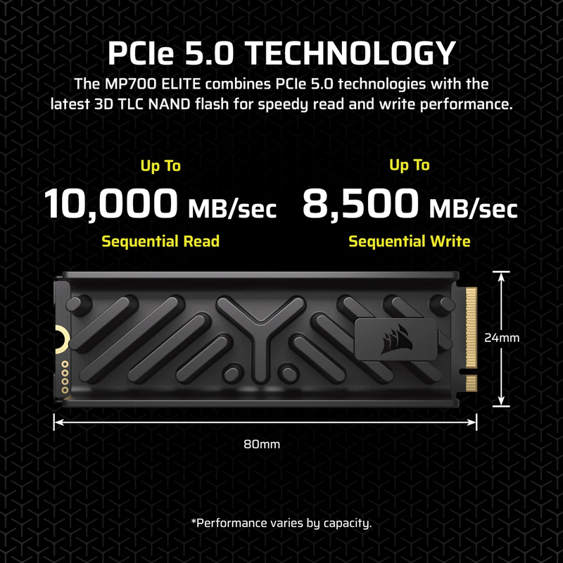 1TB m.2 SSD nvme corsair Gen.5 mp700 elite black (cSSD-f1000GBmp700ehs)-null