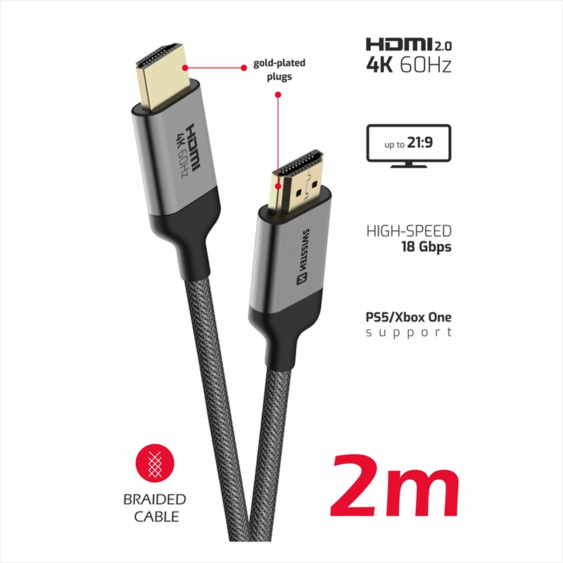 Swissten HDMI 2.0 4k 60hz nylon braided cable 2m, , medium-null