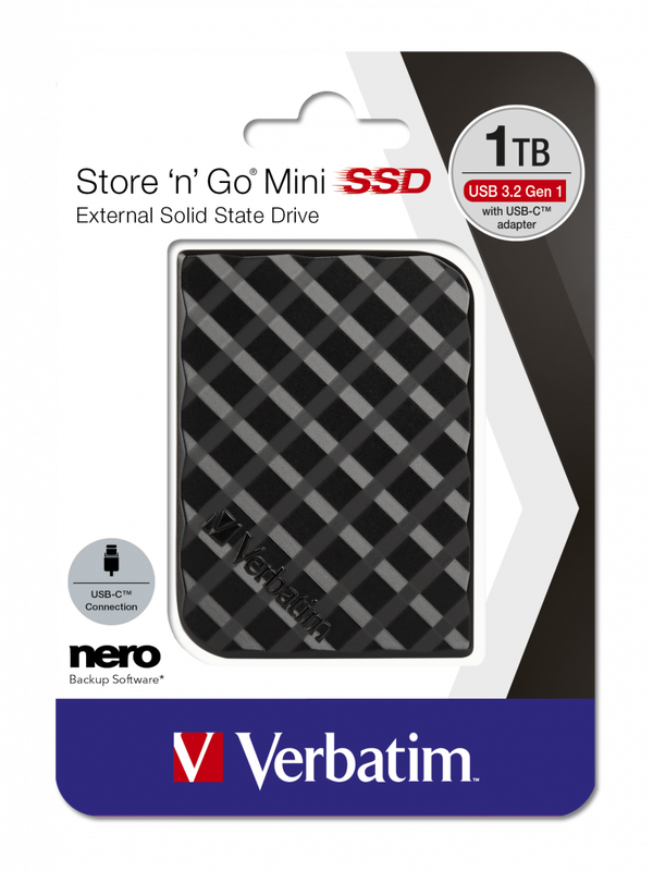 Product image: Verbatim ssd external USB 3.2 Gen1 1TB mini with USB-c adaptor-null