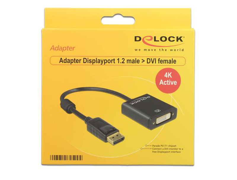 Delock / displayport adapter / displayport (m) to dvi-i (f) / 20 cm / active / black-null