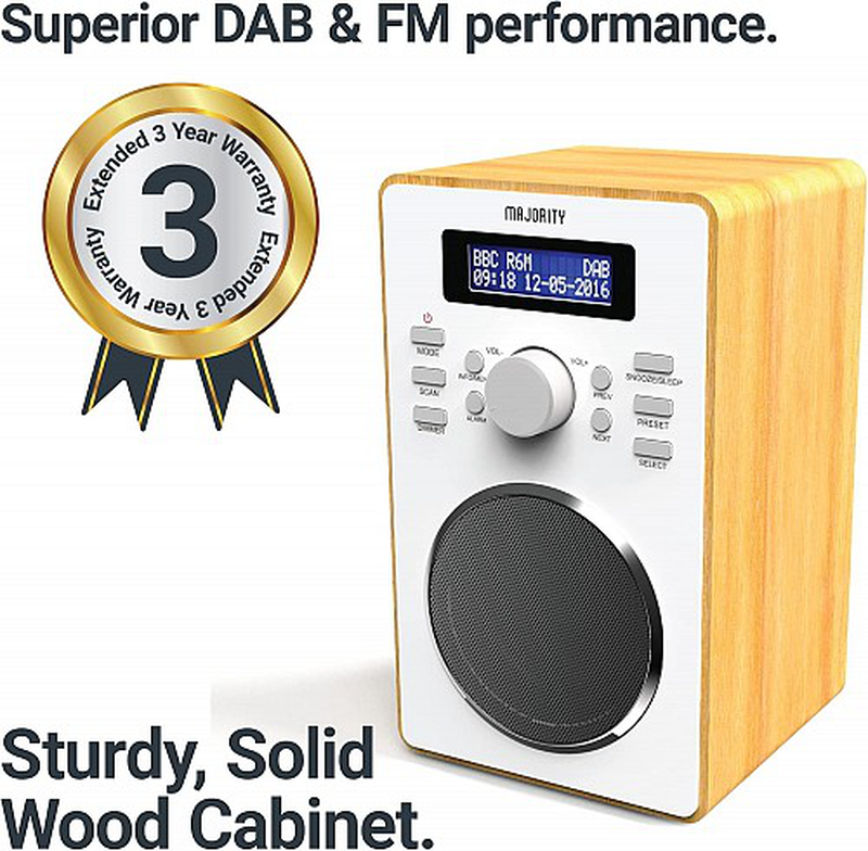 Majority barton radio digital fm,led display,dual alarms,snooze oak, , medium-null