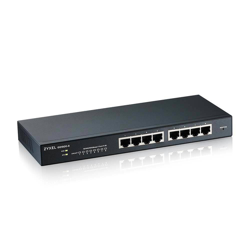 Zyxel gs1900-8 8-port gigabit smart-managed layer 2 switch, fanless desktop, web gui-null