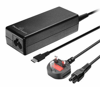Powertech 65w USB-c Type-C universal notebook power adapter uk (pt-1443), Black, medium
