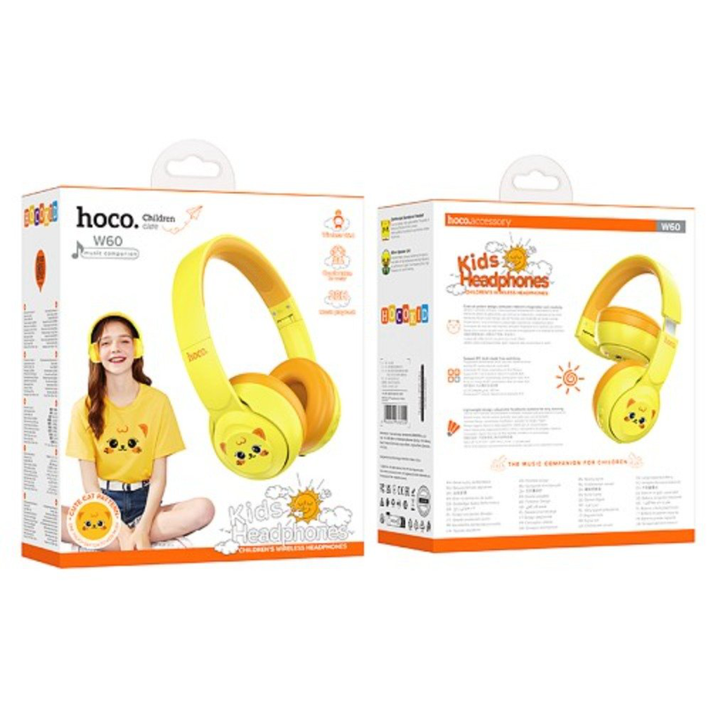 Wireless headphones hoco w60 rhyme v5.4 250mAh with aux yellow, , medium-null