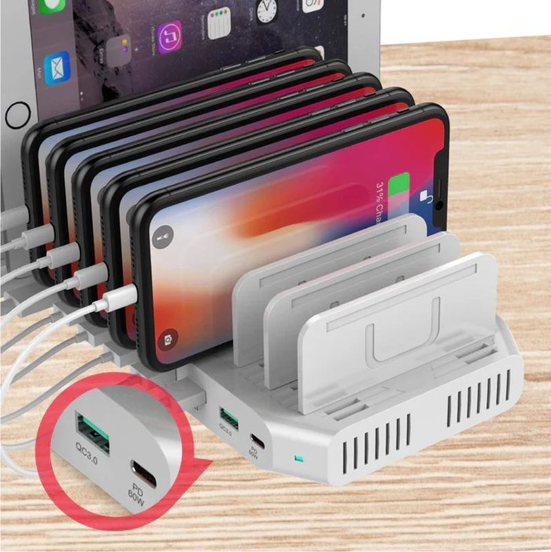 Unitek charge station 160w 10-port 8×2.4a + 1xqc3.0 + 1xpd60w y-2190, , medium-null
