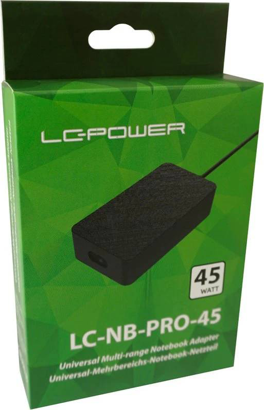 Lc-power lc-nb-pro-45 45w universal notebook charger 18.5-20v with 10 barrel tips black-null